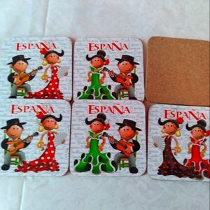 Spanish‎ Flamenco Dancers Cork Coasters Traditional Dance Design Decor Set of 6